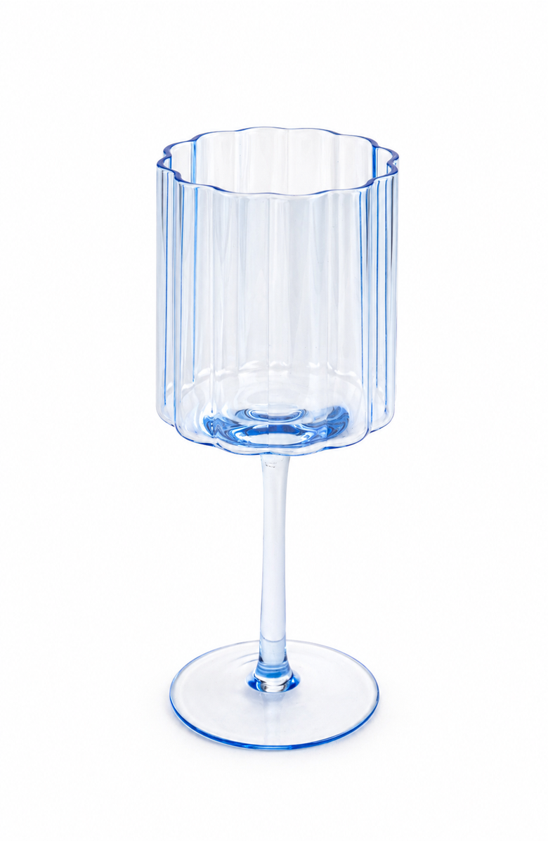 Jeanne Fitz Scalloped Rim Fluted Wine Glass, Set of 4, 12oz, Blue, Alternate, color, Light Blue