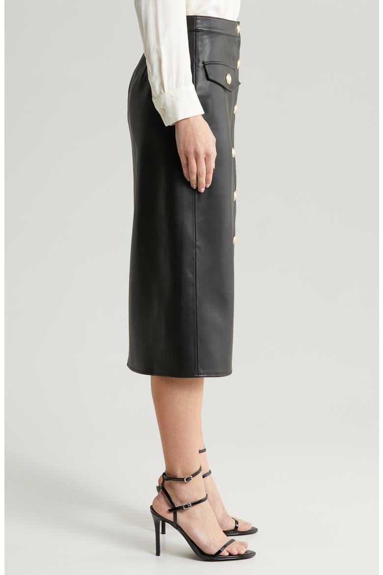 Milann Faux Leather Midi Skirt, Alternate, color, BLACK/ LIGHT GOLD