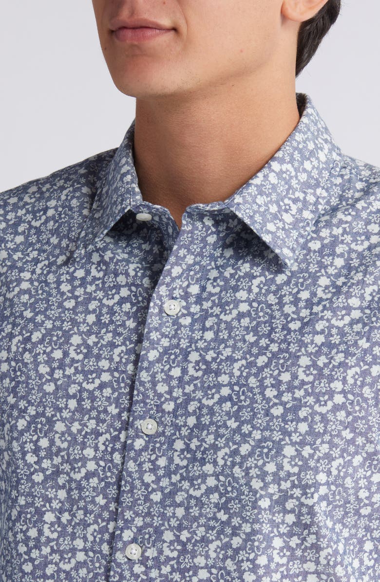 Bonobos Riviera Floral Short Sleeve Chambray Button-Up Shirt, Alternate, color, 