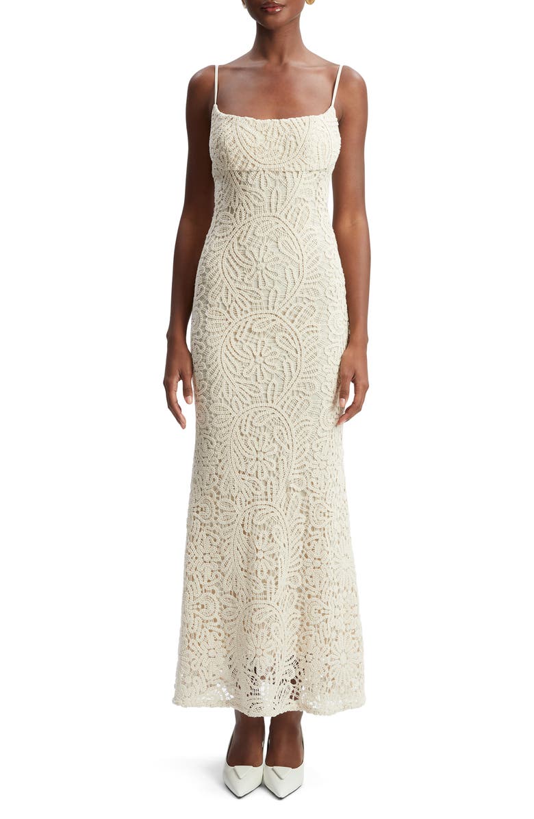 Bardot Adoni Fan Lace Slipdress, Main, color, Light Beige