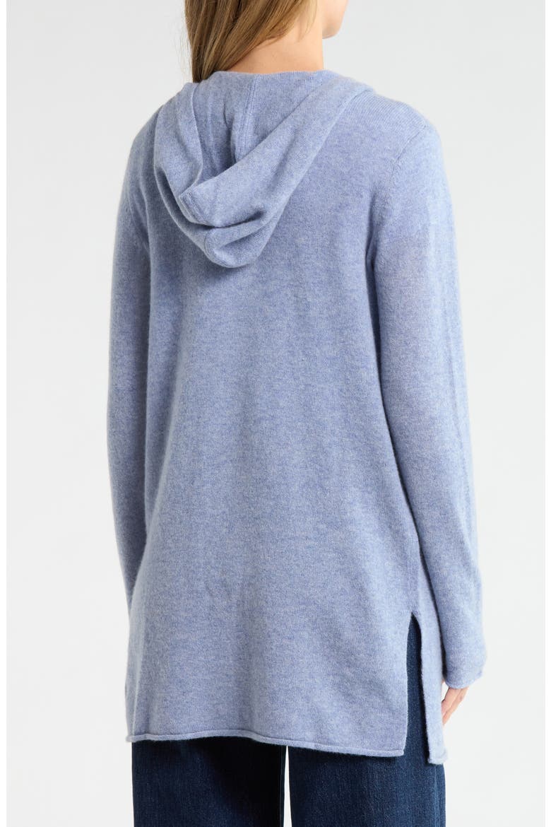 Cashmere Hooded Open Cardigan, Alternate, color, DENIM HEATHER