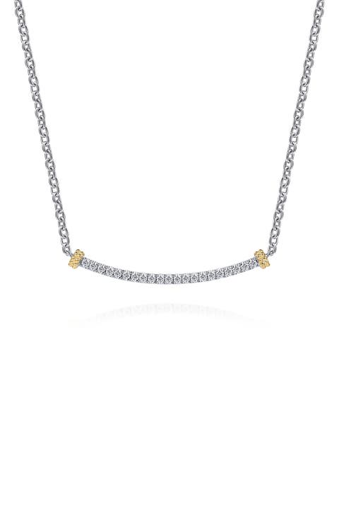 Bujukan Sterling Silver, 14K Gold & White Sapphire Bar Pendant Necklace