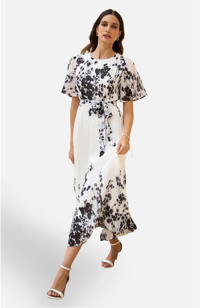 Yumi Short Sleeve Pleated Midi Dress, Main, color, White