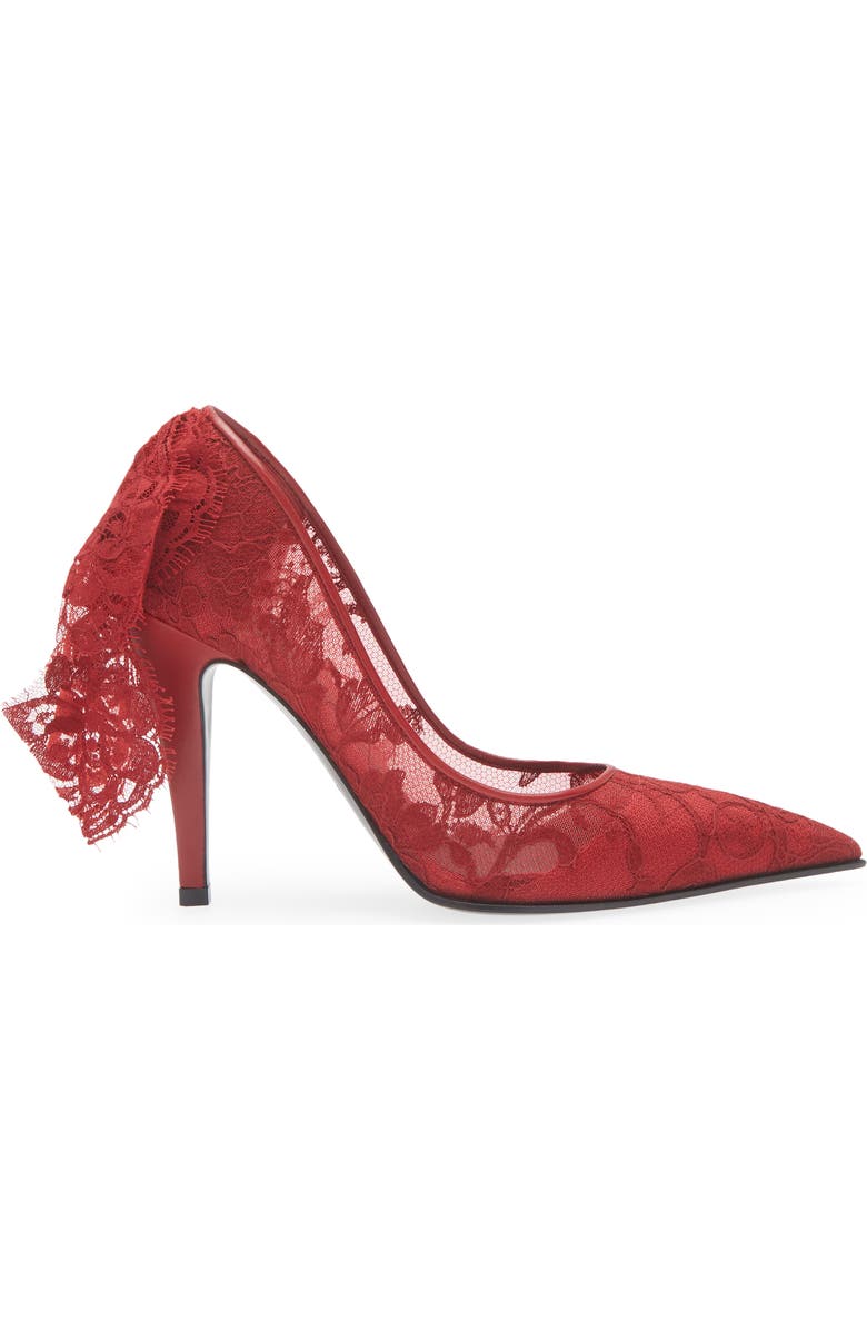 McQueen Drape Lace Pointed Toe Pump, Alternate, color, Crimson
