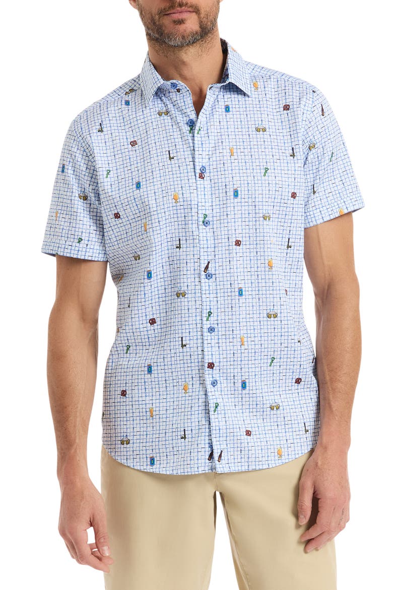 Brew & Chew Short Sleeve Button-Up Shirt, Main, color, WHITE