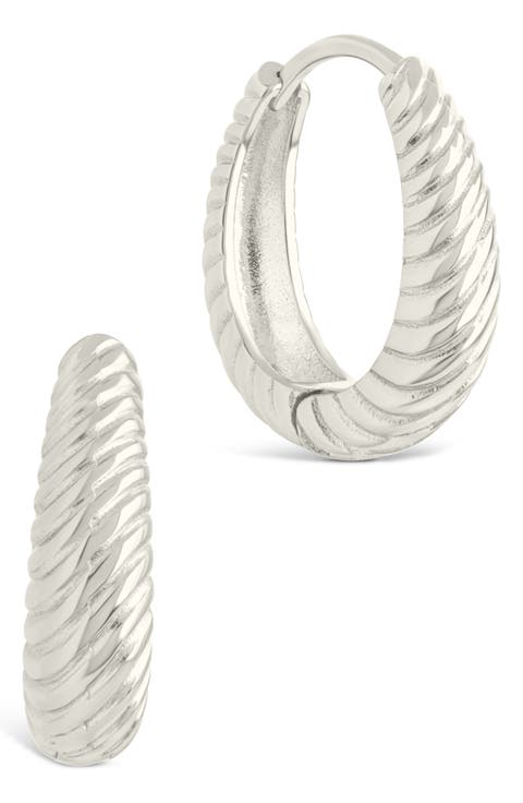 Haven Textured Oval Huggie Hoop Earrings