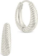 Sterling Forever Haven Textured Oval Huggie Hoop Earrings