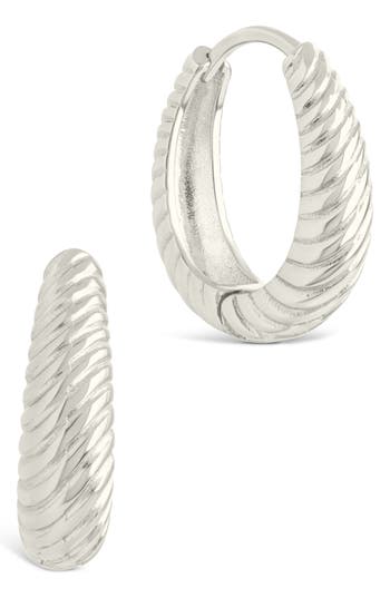 Sterling Forever Haven Textured Oval Huggie Hoop Earrings In Silver