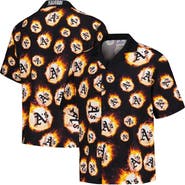 PLEASURES Men's PLEASURES  Black Oakland Athletics Flame Fireball Button-Up Shirt