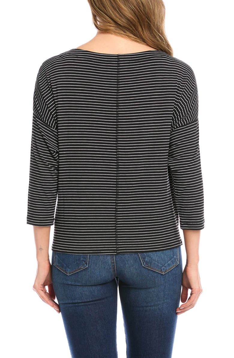 Karen Kane Stripe Boatneck Tie Front Top, Alternate, color, Black