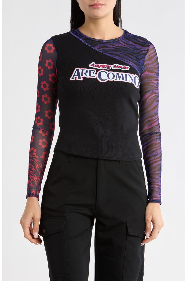 Long Sleeve Knit Graphic T-Shirt, Main, color, BLACK