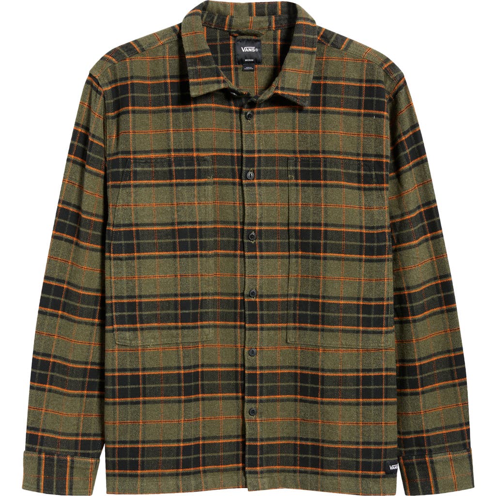 Vans Plaid Cotton Flannel Button-up Overshirt In Green
