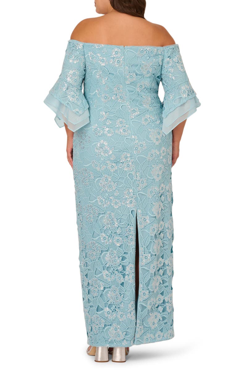 Adrianna Papell Sequin Lace Off the Shoulder Column Gown, Alternate, color, Airy Aqua
