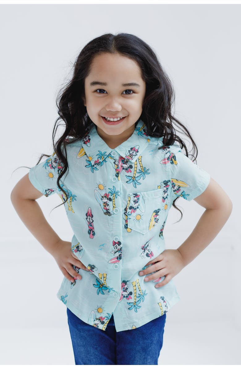 Disney Minnie Mouse Short Sleeve Button Down Shirt, Alternate, color, Green