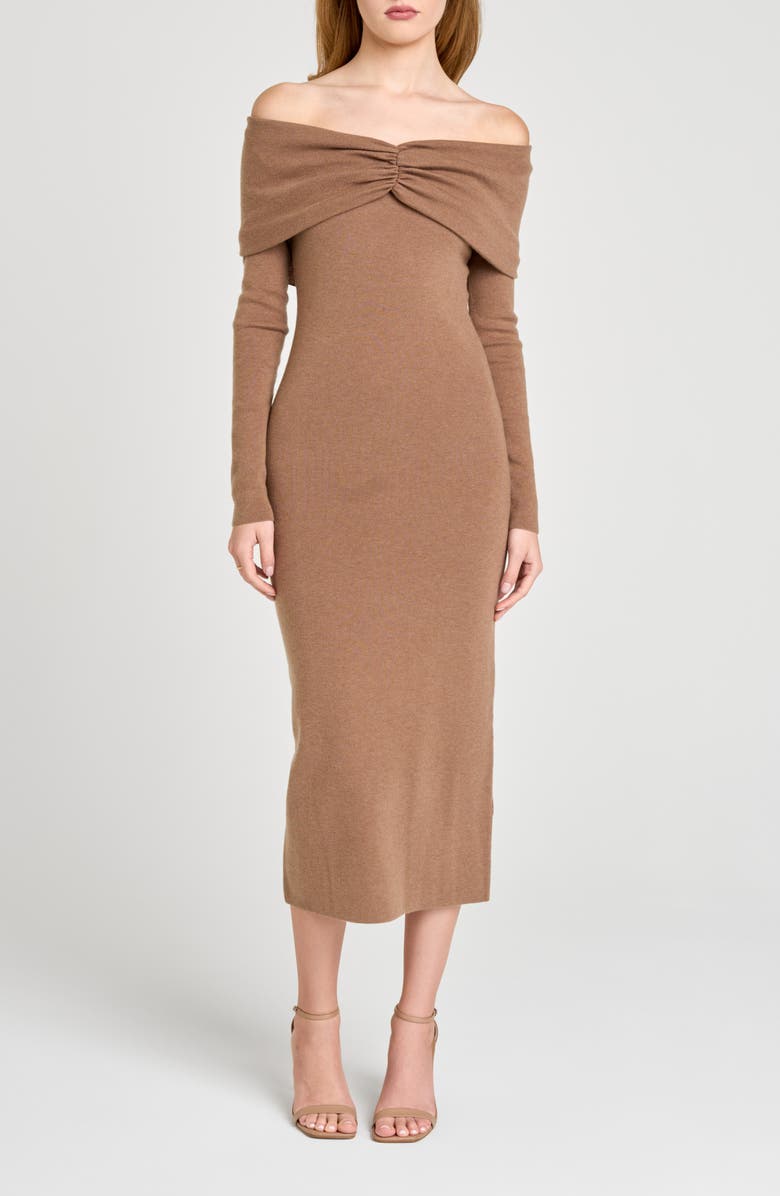 WAYF Alice Off the Shoulder Long Sleeve Knit Dress, Main, color, Mocha