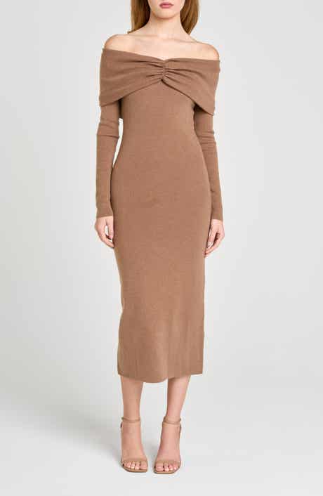 WAYF Alice Off the Shoulder Long Sleeve Knit Dress