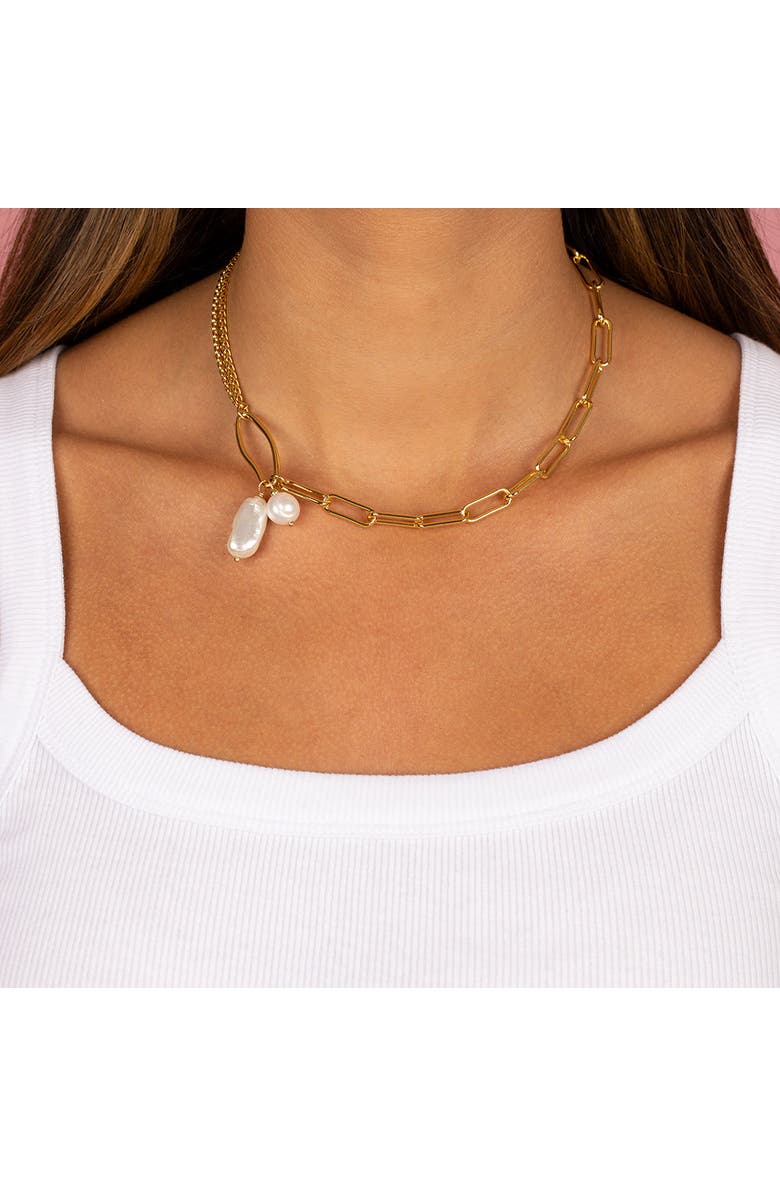 BY ADINA EDEN Dangling Pearl Mixed Chain Toggle Necklace, Alternate, color, 