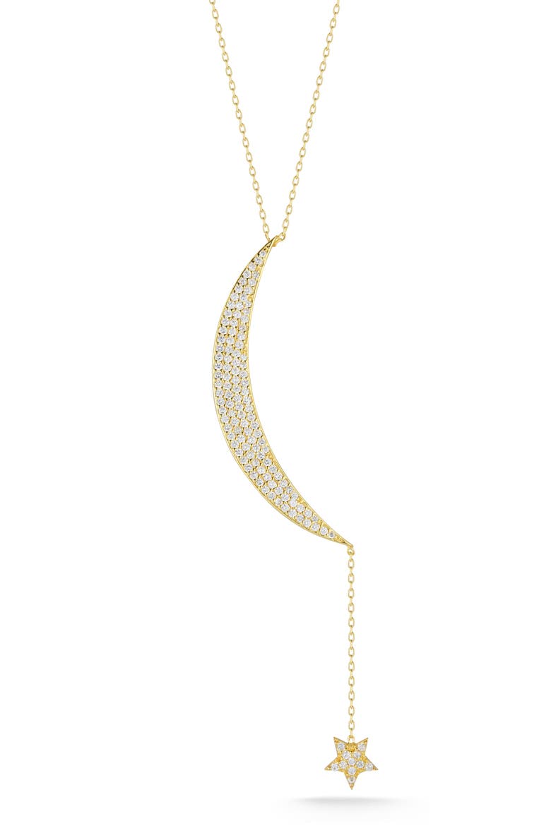 14k Gold Over Silver Moon & Star Pavé Necklace, Main, color, GOLD