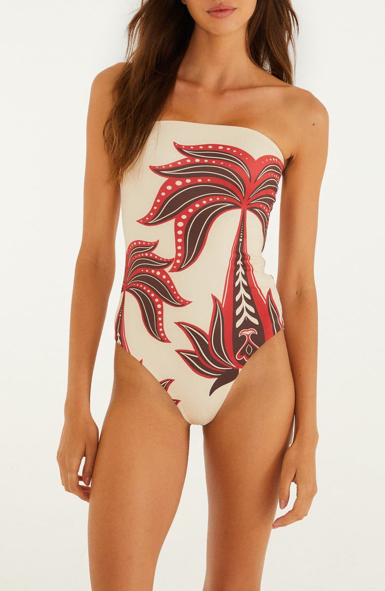 FARM Rio Ainika Garden Strapless One-Piece Swimsuit, Main, color, Red