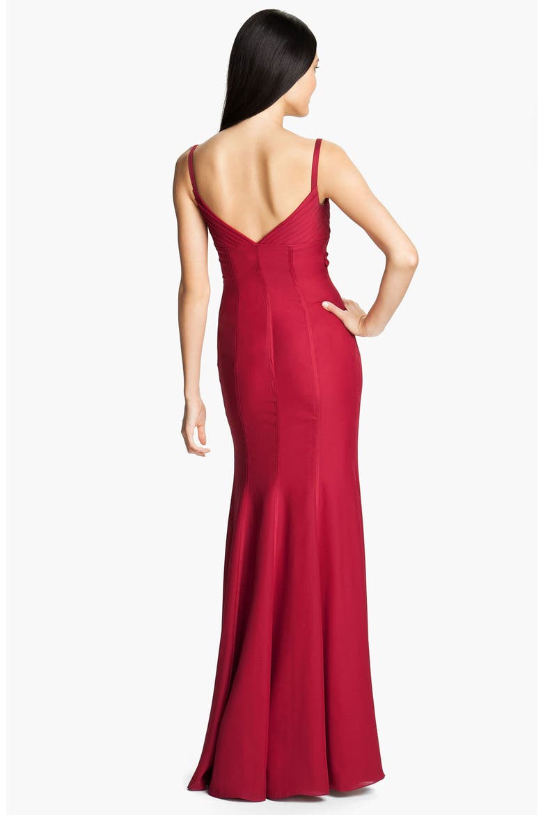 ML Monique Lhuillier Bridesmaids Satin Trim Surplice Gown (Nordstrom Exclusive), Alternate, color, SCARLET