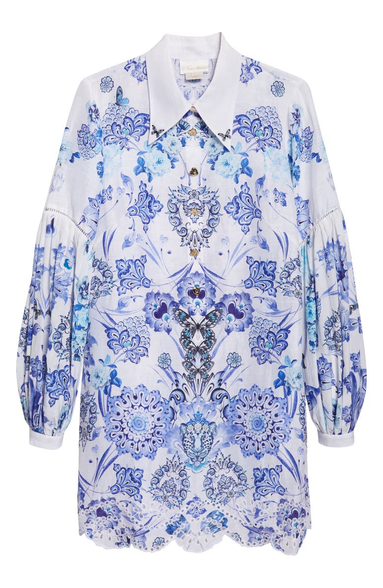 Camilla All About That Lace Long Sleeve Linen & Silk Shirtdress, Main, color, All About That Lace