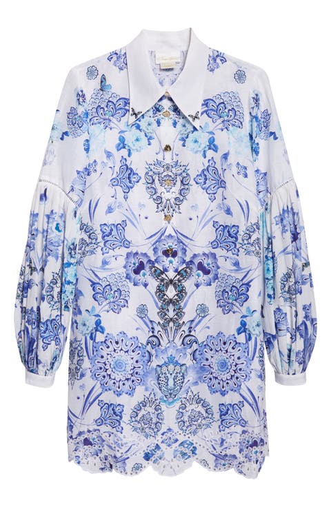 All About That Lace Long Sleeve Linen & Silk Shirtdress