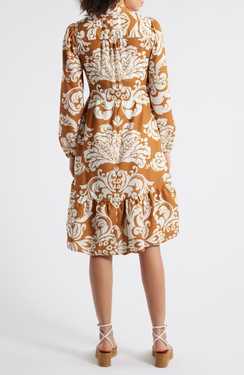 Julia Jordan Long Sleeve Shirtdress In Brown