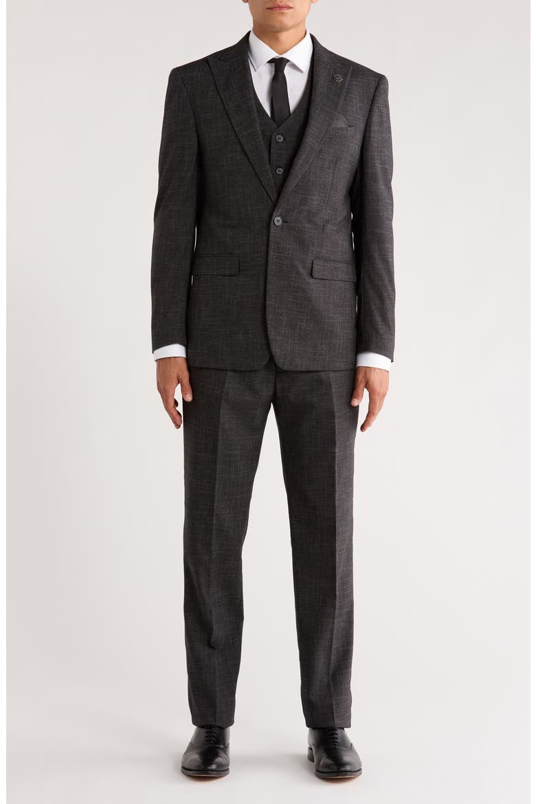 Tattersall Mélange 3-Piece Suit, Main, color, CHARCOAL