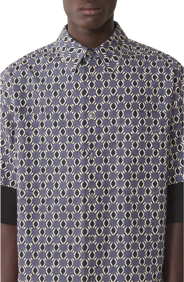 Lanvin Loose-Fit Printed Cotton Shirt, Alternate, color, Storm/Black