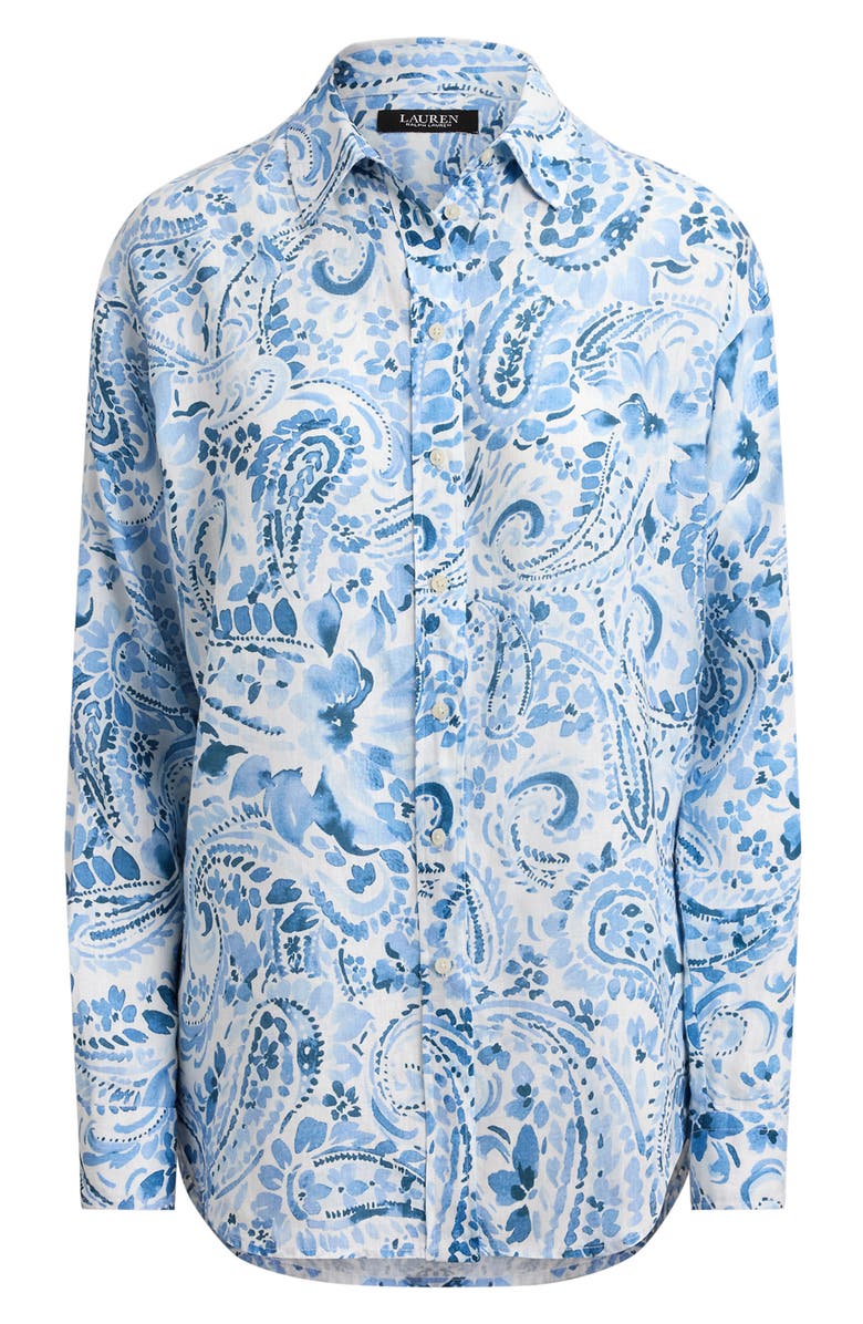 Lauren Ralph Lauren Paisley Print Linen Shirt, Alternate, color, White/ Blue