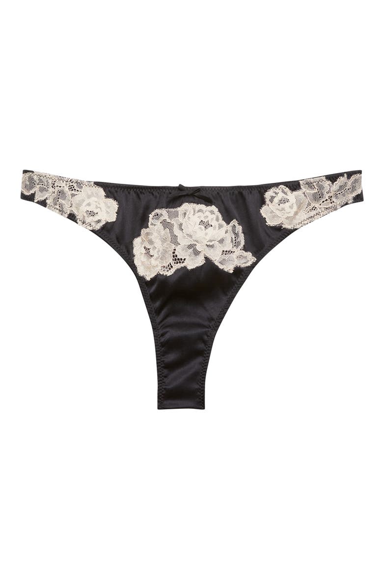 Juliet Stretch Silk & Thong, Main, color, BLACK