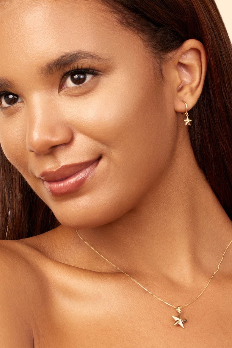 14K Gold Street Star Charm Hoops, Alternate, color, Yellow Gold