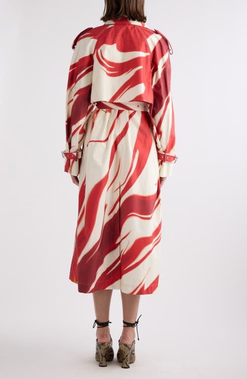 Shop Dries Van Noten Risto Print Belted Cotton Poplin Trench Coat In Red
