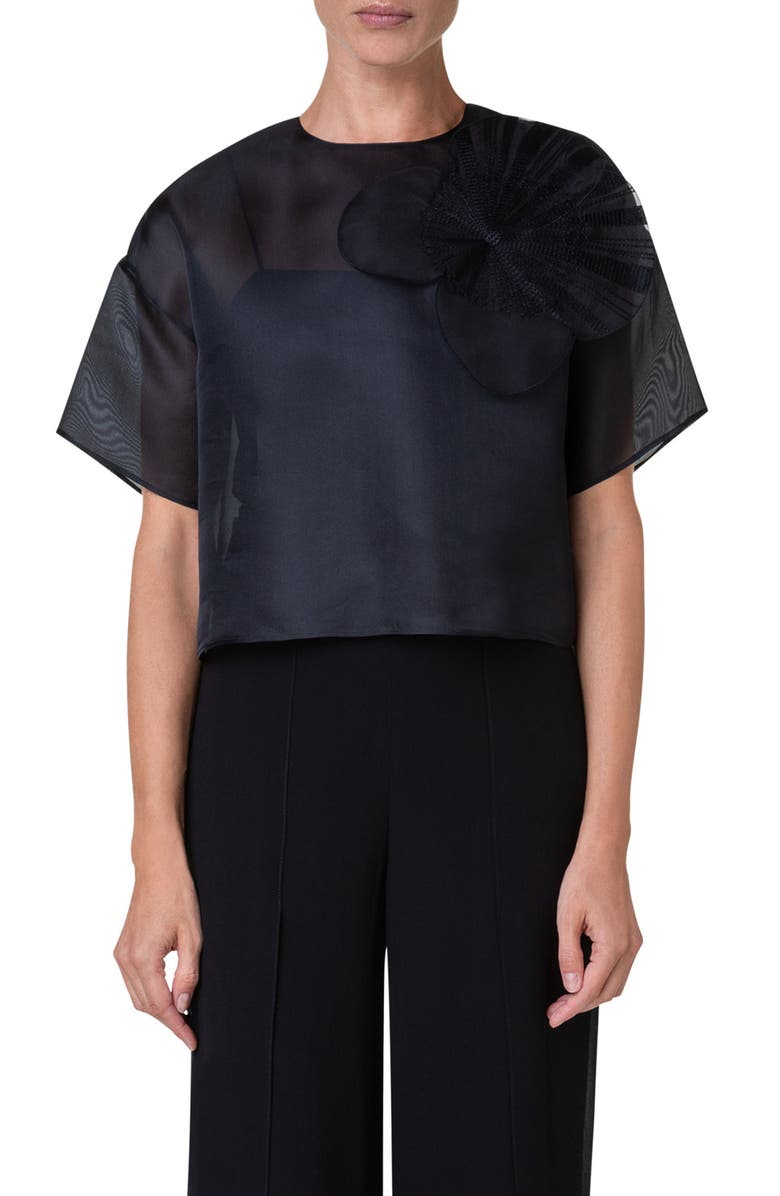 Akris Poppy Patch Crop Silk Organza Top, Main, color,