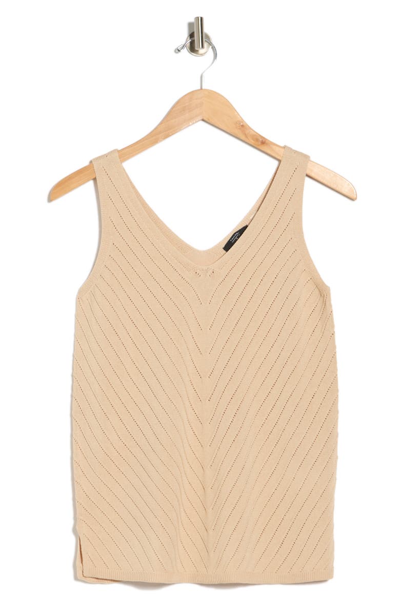 Double V-Neck Pointelle Sweater Tank, Alternate, color, ALMOND