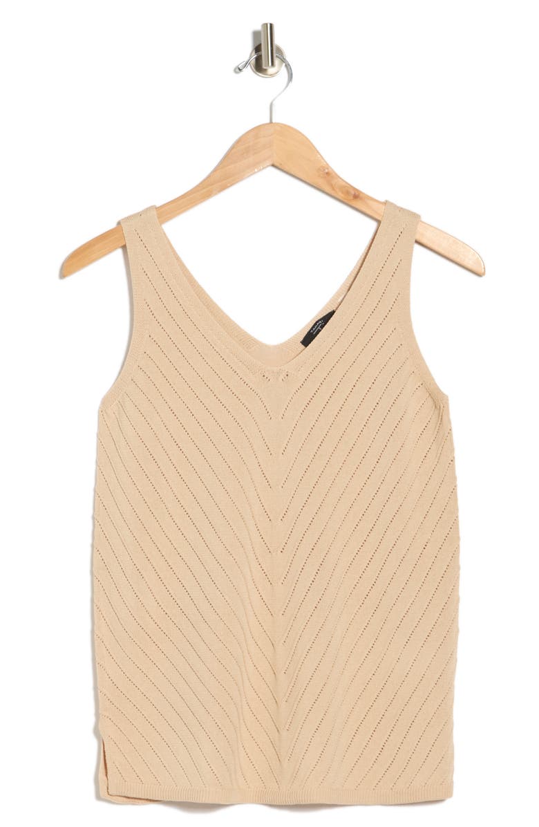 T Tahari Double V-Neck Pointelle Sweater Tank, Alternate, color, Almond