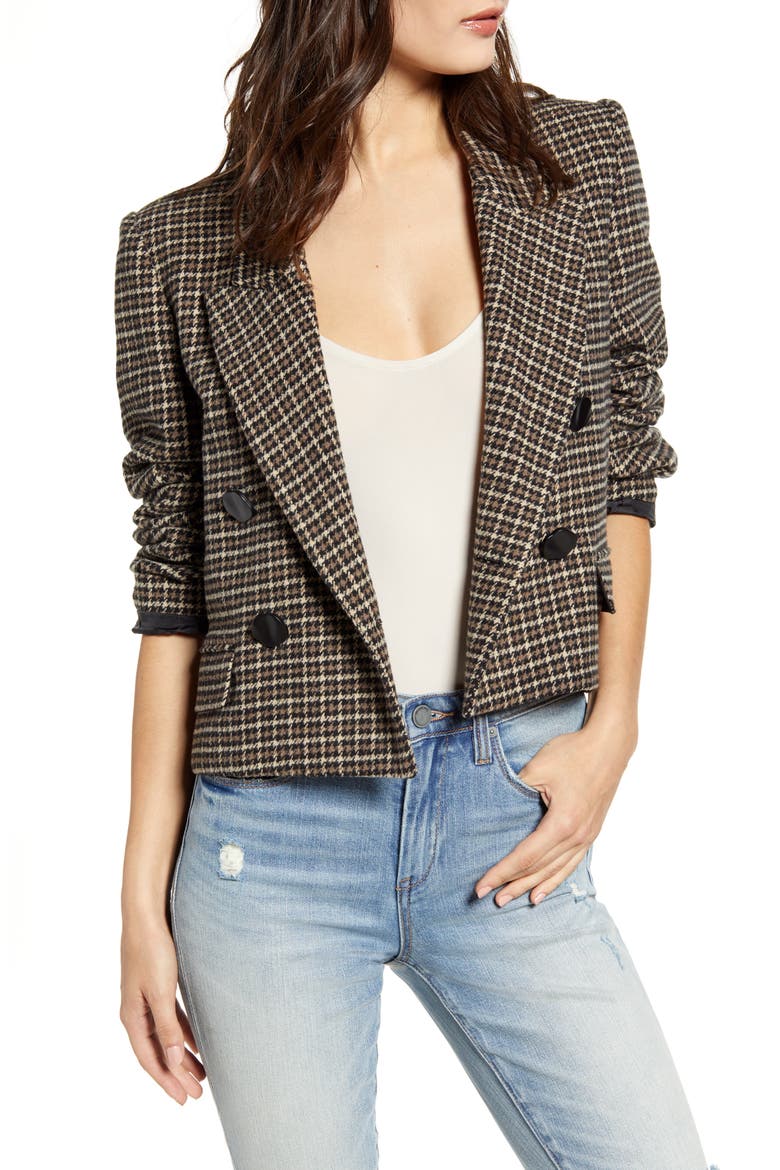 Manhattan Crop Blazer, Main, color, HAZELNUT HOUNDSTOOTH