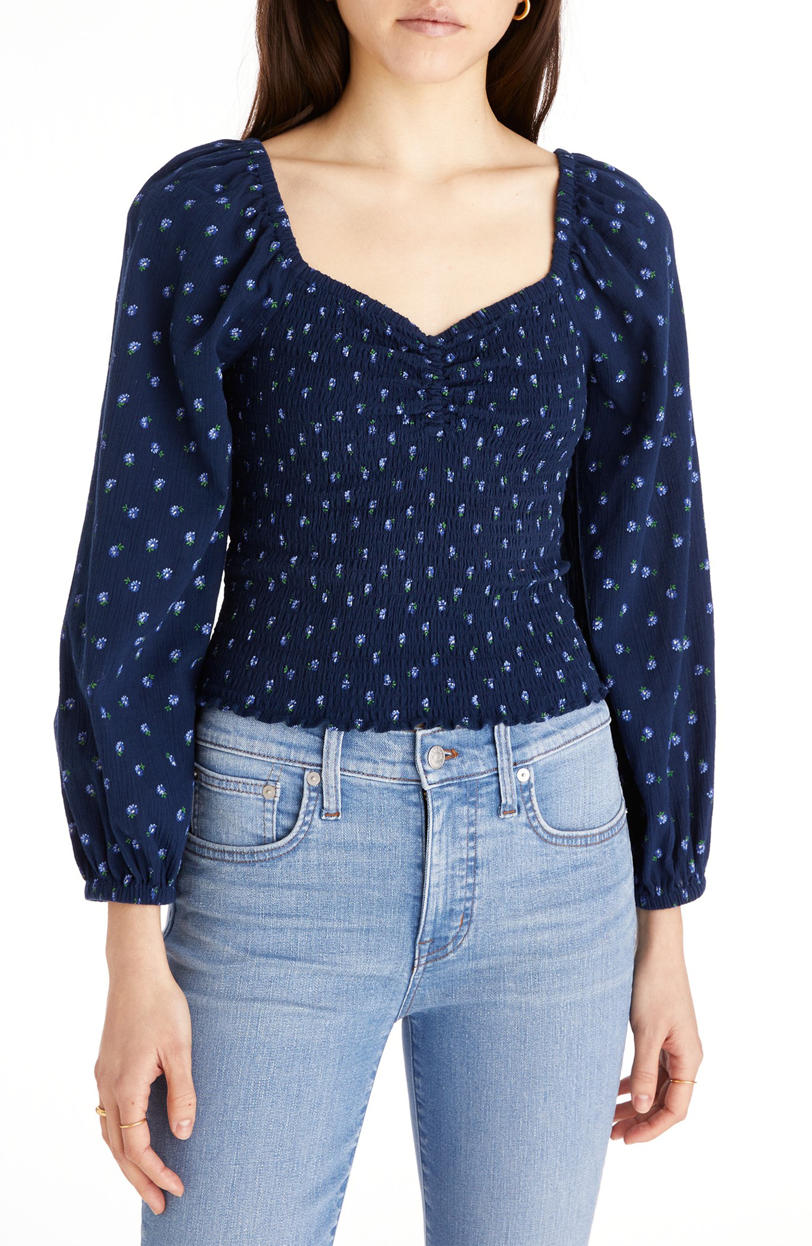 Madewell Lucille Balloon Sleeve Smocked Top