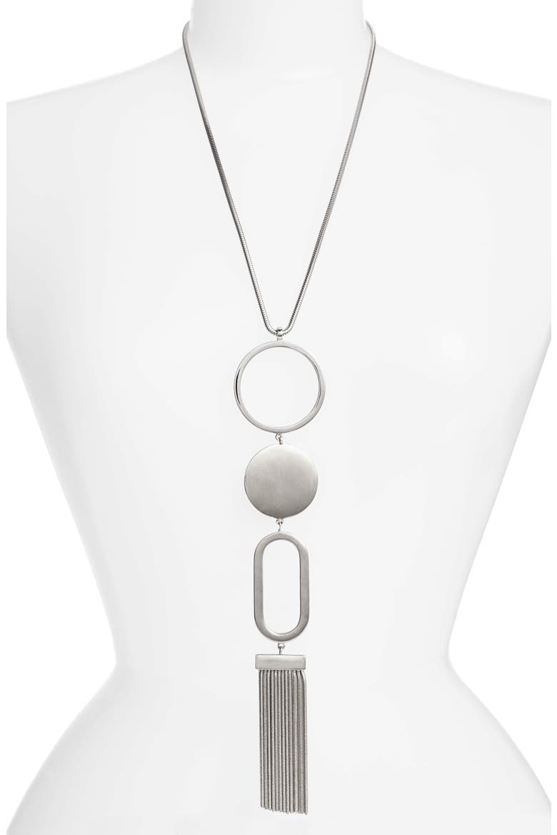Geo Tassel Statement Necklace, Main, color, RHODIUM