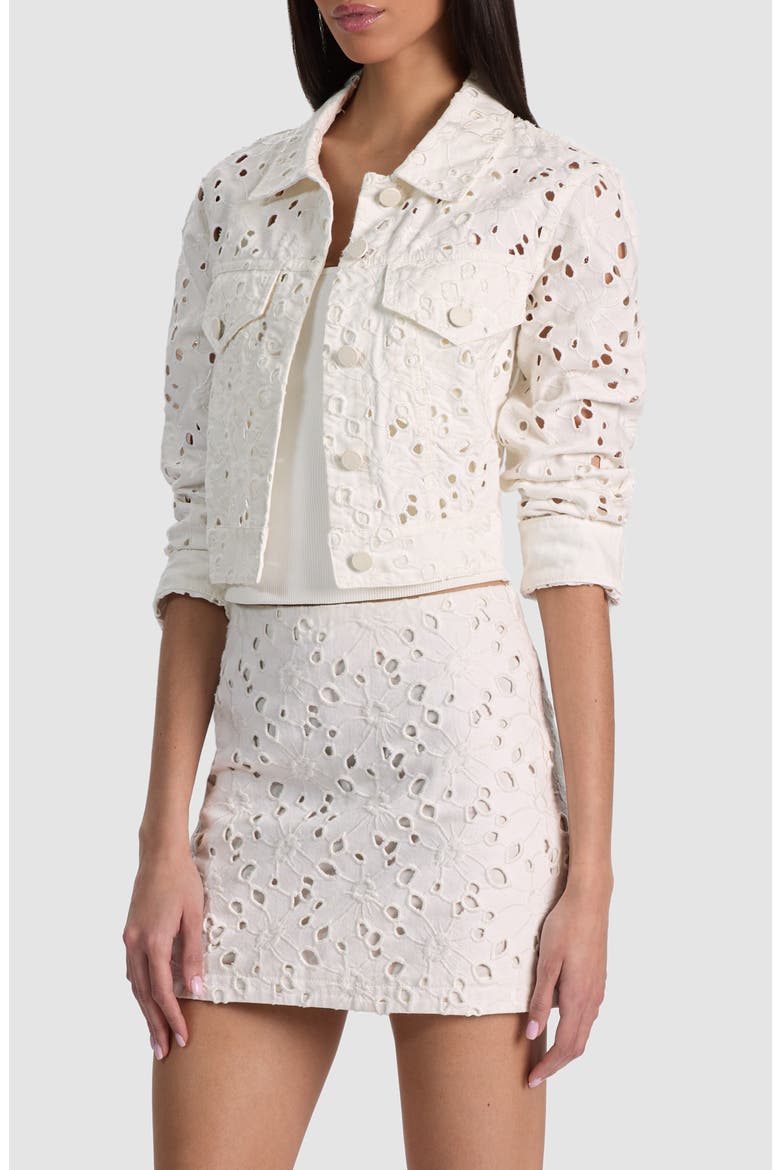 Chloe Eyelet Embroidered Denim Jacket, Alternate, color, OFF WHITE