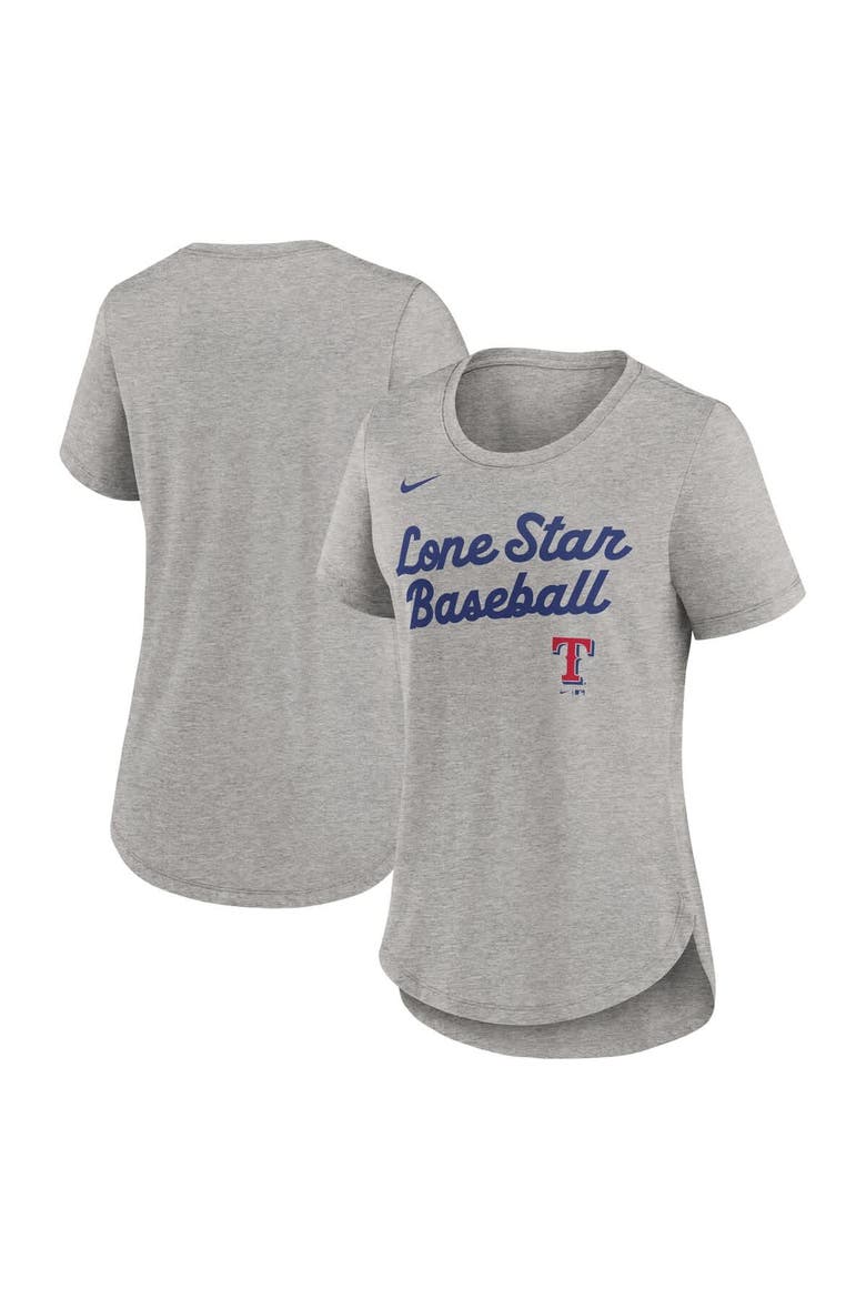 Women's Nike Heather Gray Texas Rangers Script Tri-Blend T-Shirt, Main, color, Heather Gray