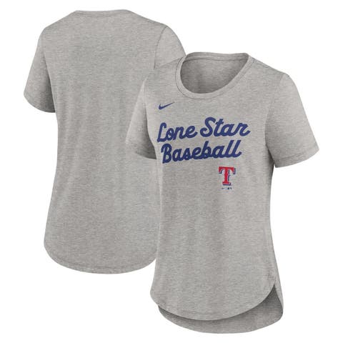 Women's Nike Heather Gray Texas Rangers Script Tri-Blend T-Shirt