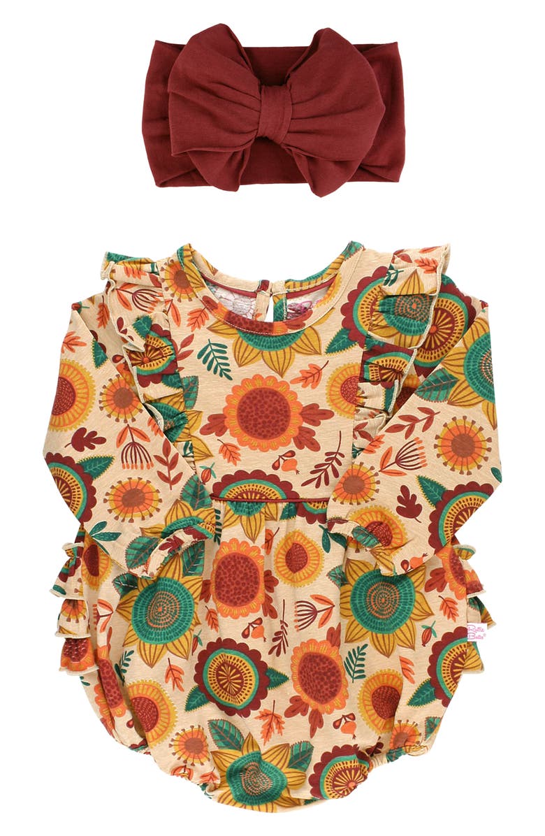 RuffleButts Autumn Bliss Bubble Romper & Headband Set, Main, color, 