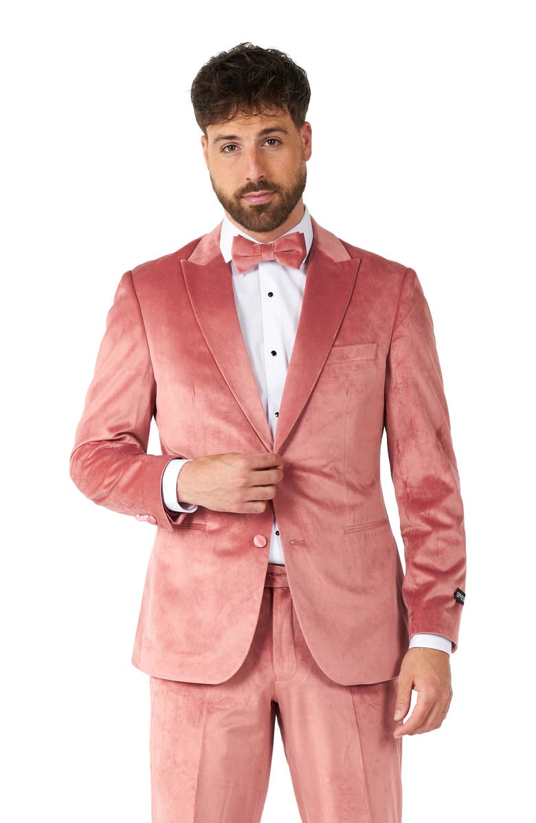 OppoSuits Vintage Pink Velvet Tuxedo & Bow Tie, Alternate, color, Pink