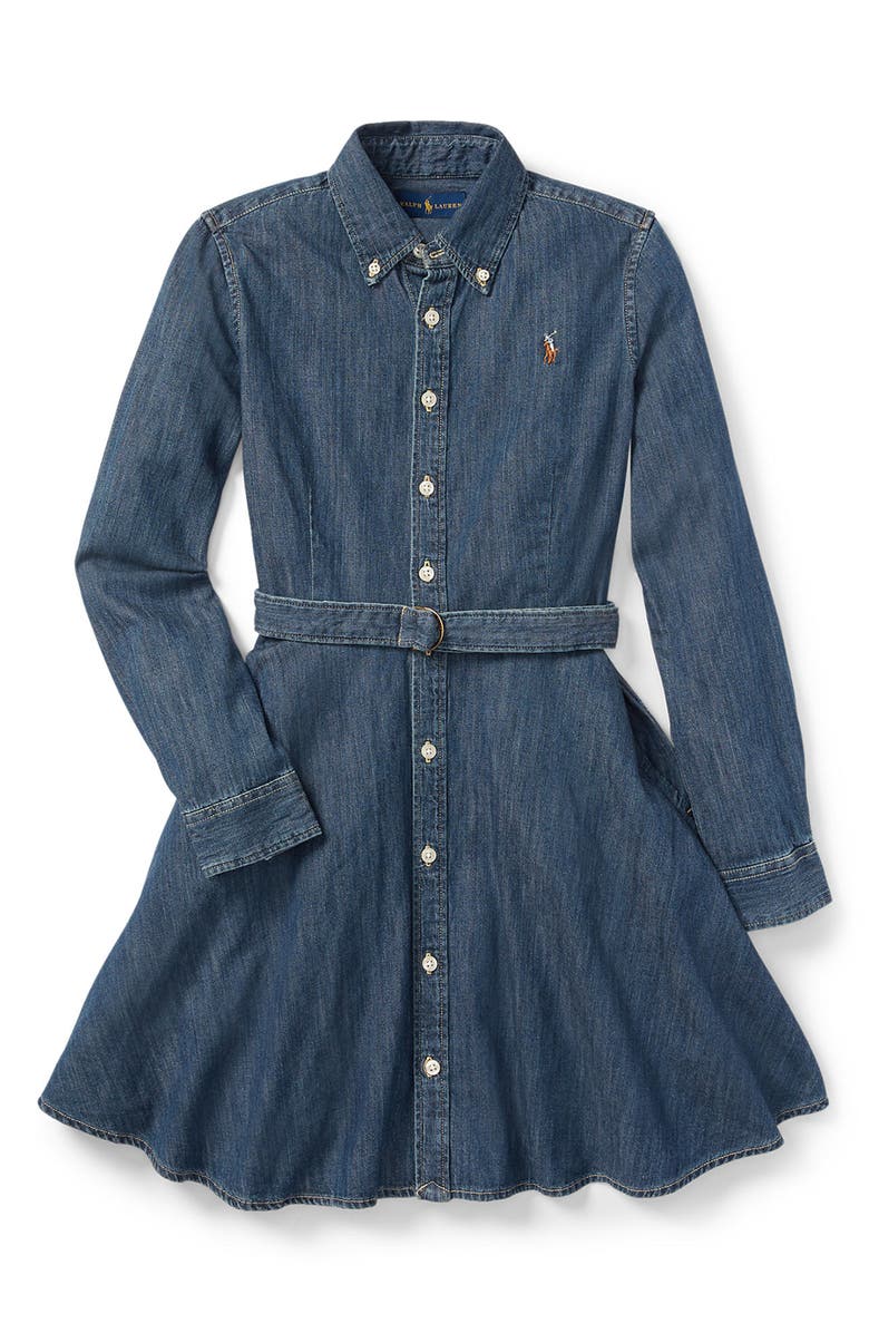 Polo Ralph Lauren Kids' Belted Denim Shirtdress, Main, color, Indigo