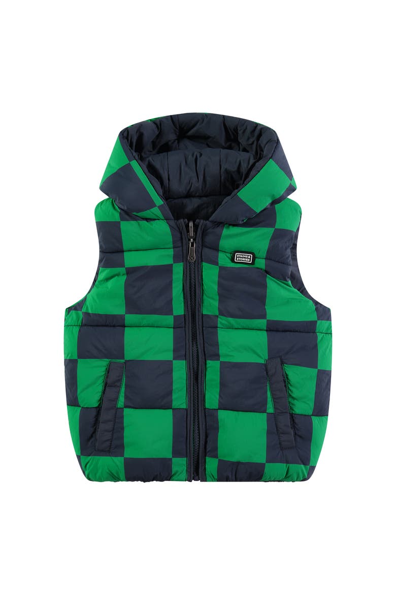 Reversible Puffer Hooded Vest, Main, color, Indigo