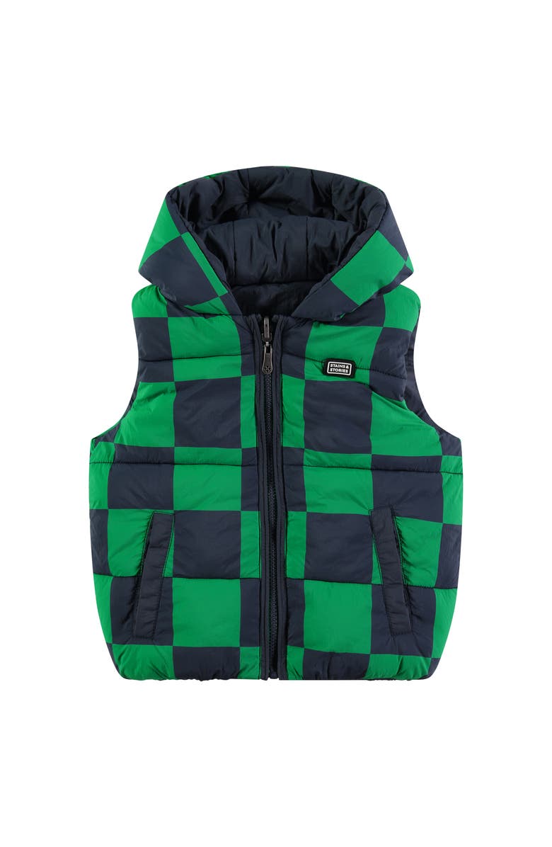 Stains and Stories by Babyface Reversible Puffer Hooded Vest, Main, color, Indigo