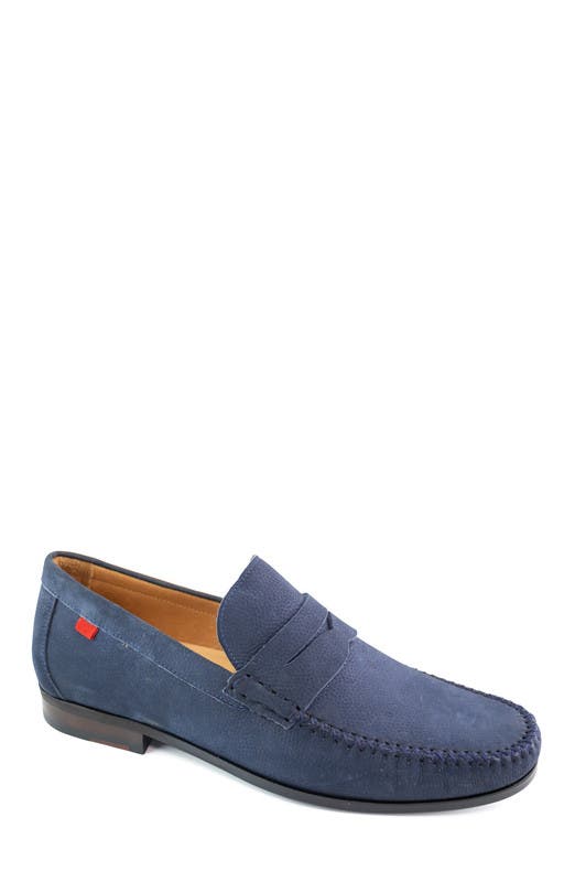 Marc Joseph New York Walker Street Leather Penny Loafer in Navy Pebble Nobuck 