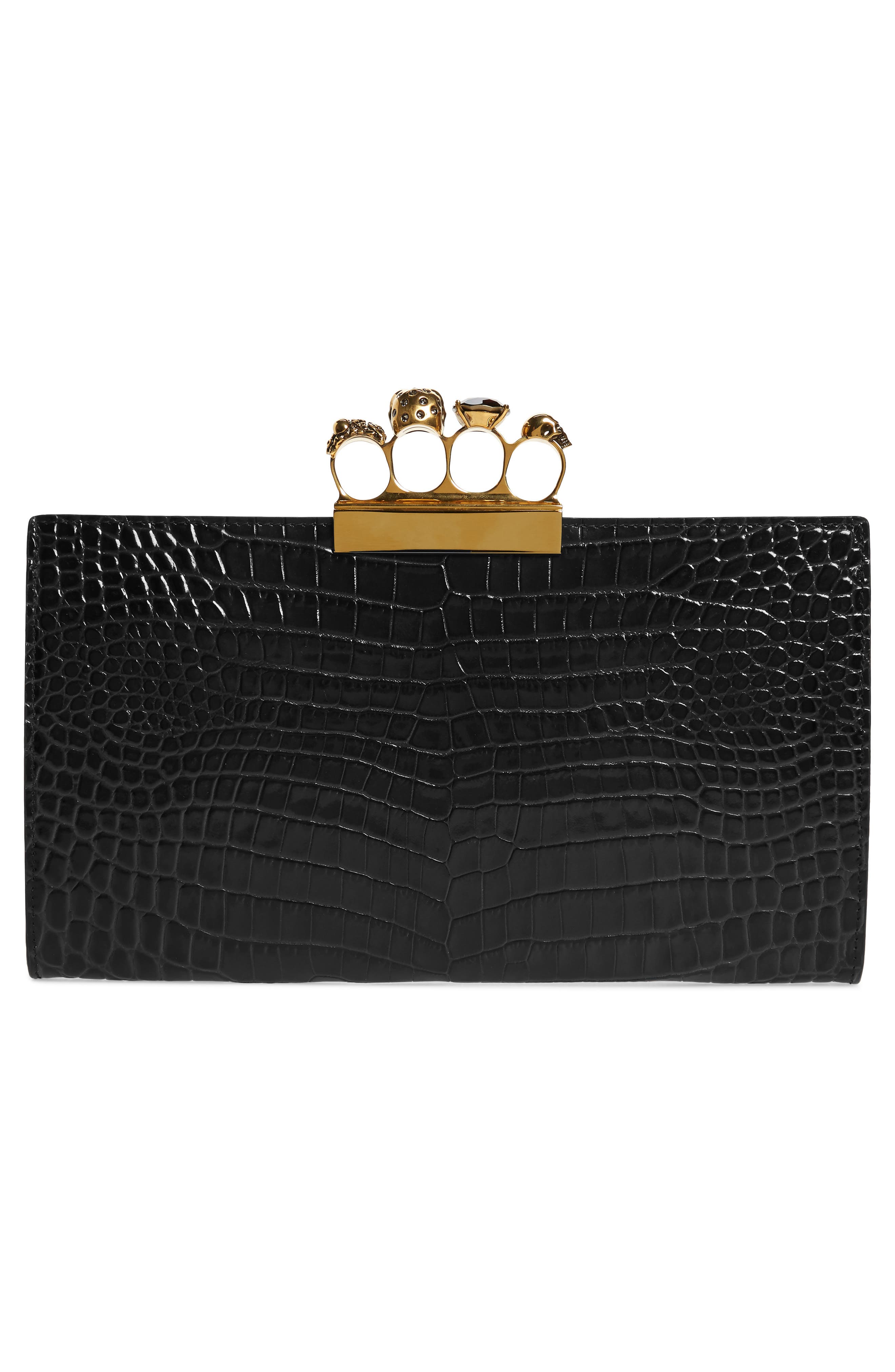 McQueen Alexander McQueen Croc Embossed Leather Knuckle Clutch, Alternate, color, 