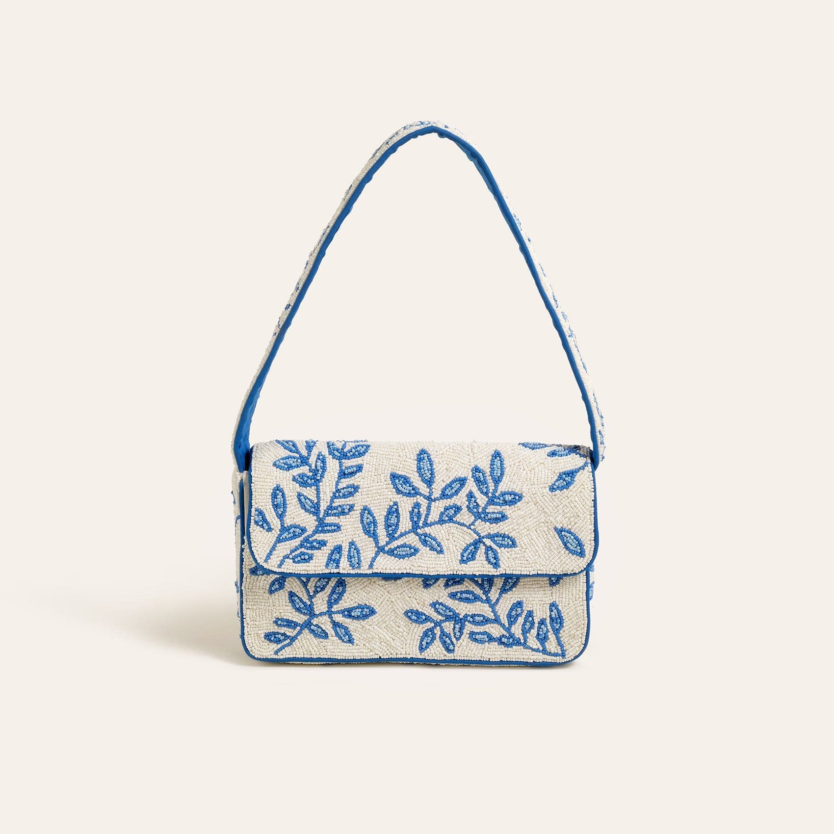 Zsa Zsa Zsu Delhi Beaded 100% Cotton Shoulder Bag 9X6.5 In, Main, color, Blue